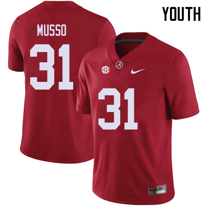 Alabama Crimson Tide Youth Bryce Musso #31 Red NCAA Nike Authentic Stitched 2018 College Football Jersey MO16L64ZD
